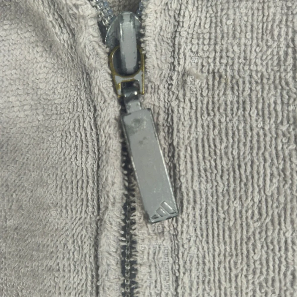 Adidas Mens Terrycloth Sleeveless Full Zip Hoodie Gray 3-Stripes Vest Size L